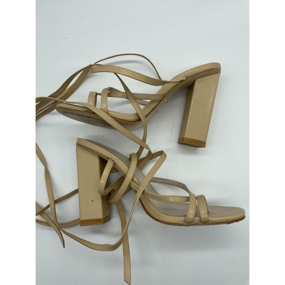 RAYE Anthea Heel Sandal in Nude 7 Leather Wrap Ankle Tan - Picture 2 of 10